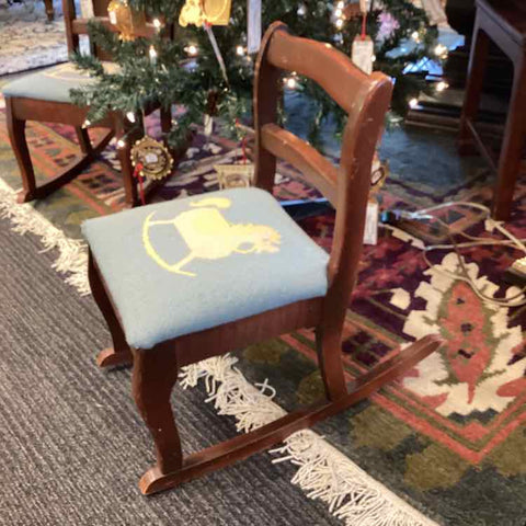 Vintage Needlepoint Childs Rocker