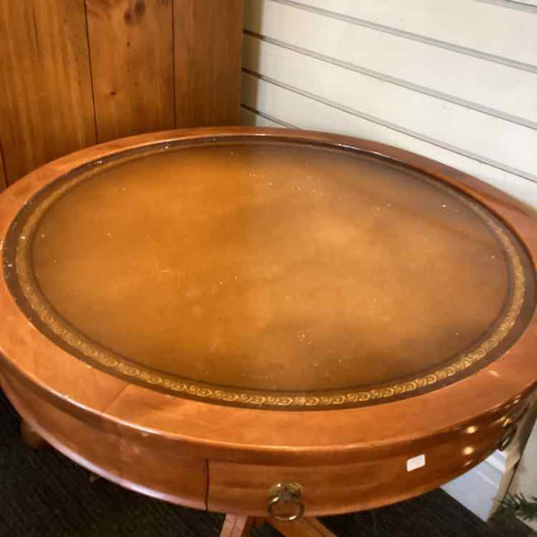 Round Leather Top Drum Table