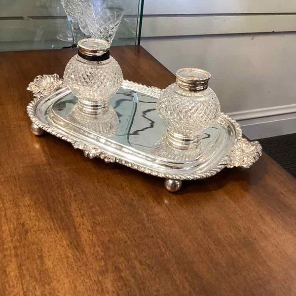 19th C English Sheffield Inkwell Set