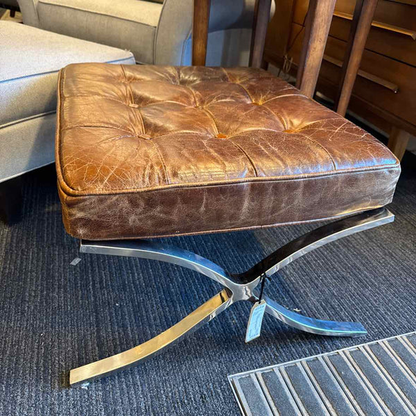 Rustic Leather Ottoman