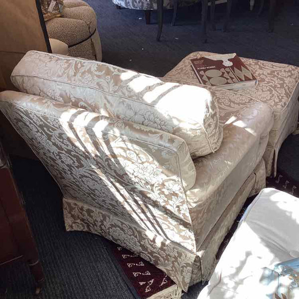 Tan Damask Chair and Ottoman