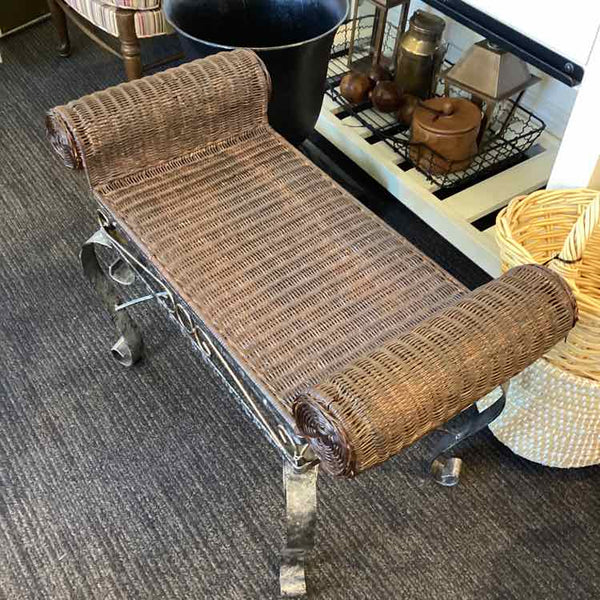 Brown Wicker & Wrought Iron Bench