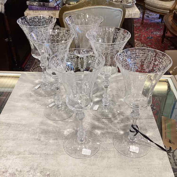 Six Cambridge Rose Point Wine Glasses