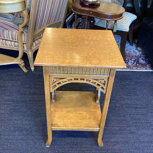 Vintage Lyre Quarter Saw Oak Side Table