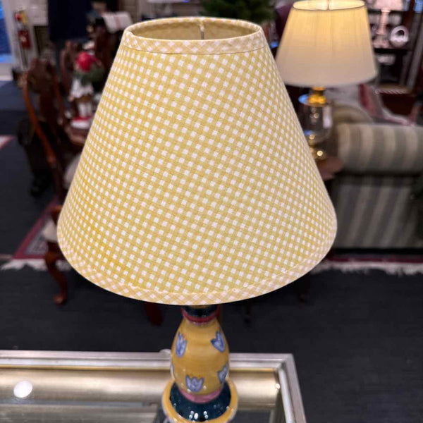 Handpainted Ceramic Table Lamp w/Checkered Shade