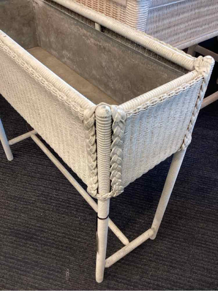 Vintage White Wicker Plant Stand