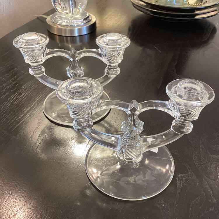 Pair of Glass Double Candleholders