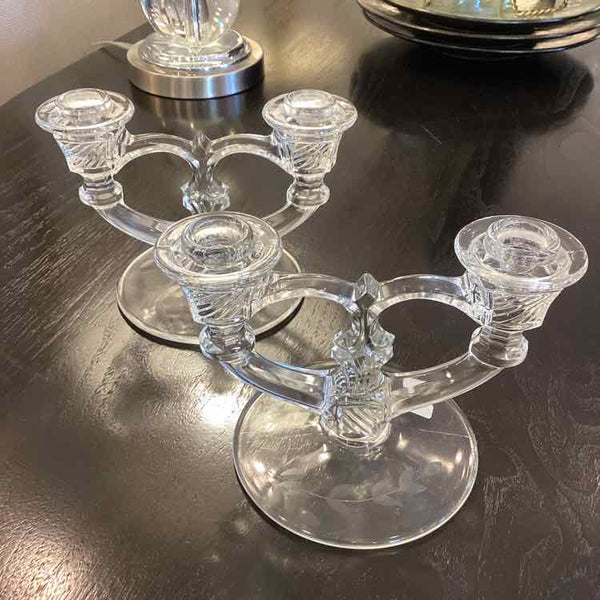 Pair of Glass Double Candleholders