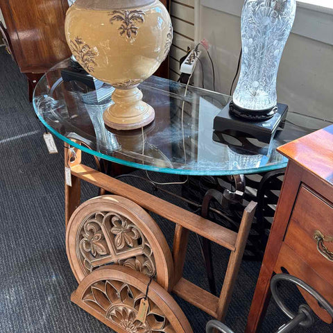 Glass/Iron Demilune Console Table