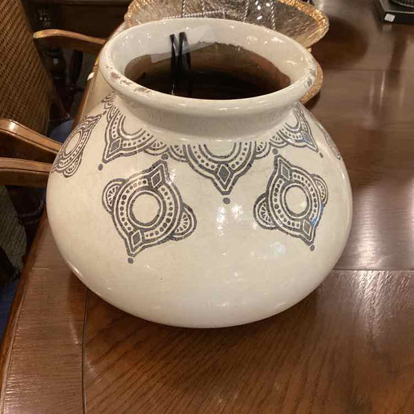 White Vase With Gray Tribal Pattern
