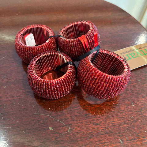 Four Red Beaded Napkin Rings