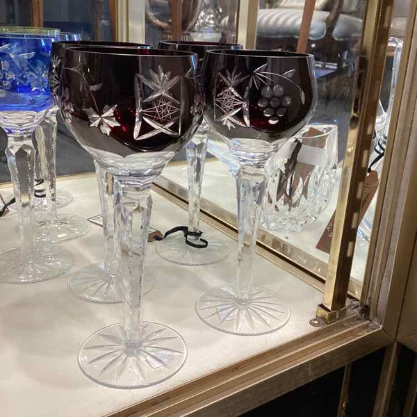Four Dark Ruby Cut Crystal Glasses