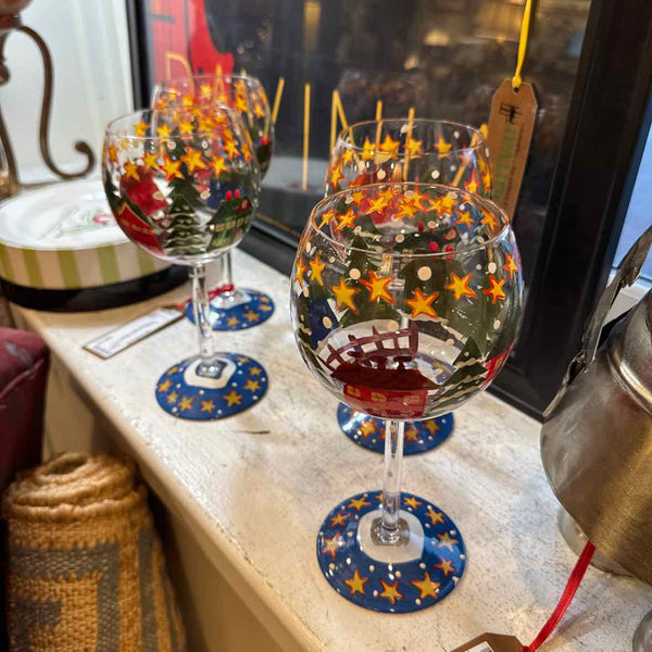 Set of 4 Handpainted Wine Glasses