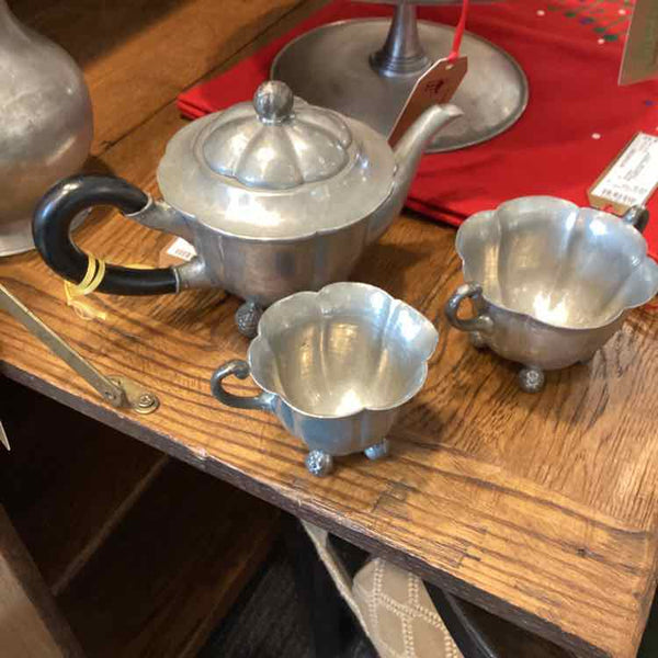 Pewter Teapot, Sugar and Creamer