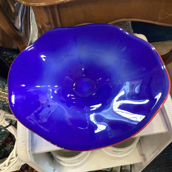 Cobalt Blue Art Glass Bowl w/Red Trim