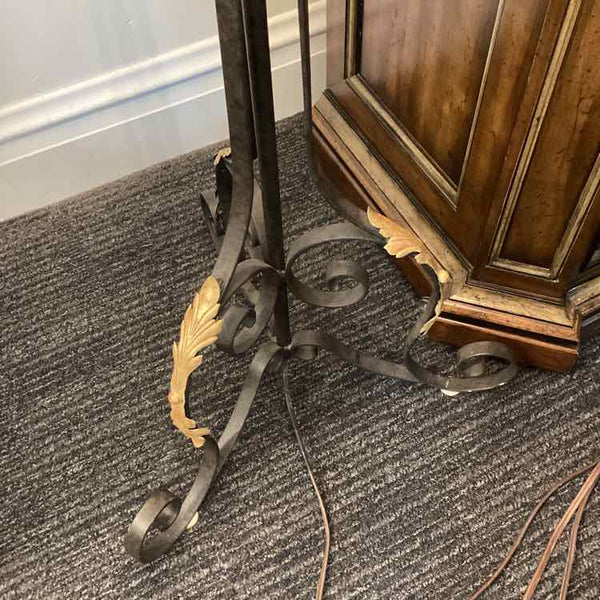 Black & Gold Iron Floor Lamp with Feather Detail