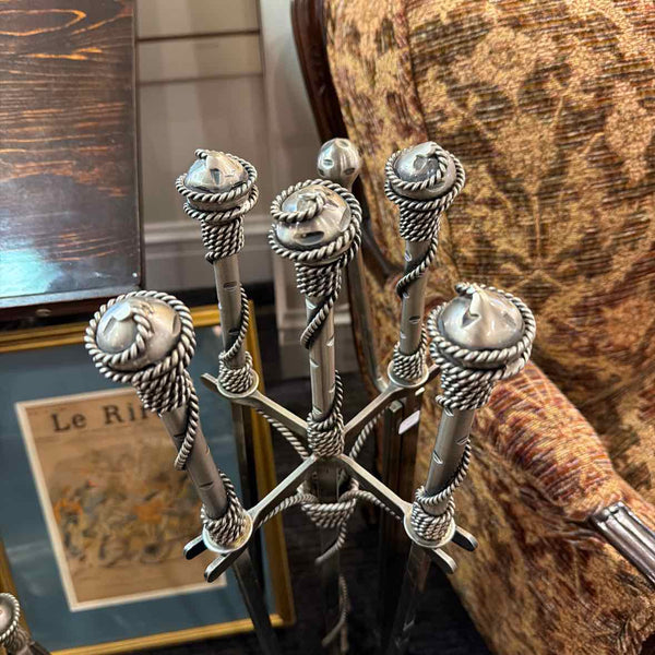 5 Piece Nickel Fireplace Set