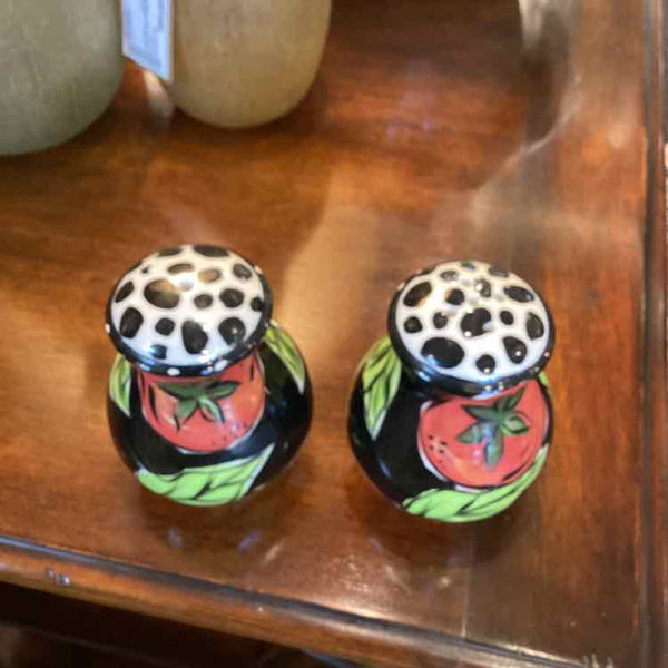 Droll Black Tomato Salt And Pepper Shakers
