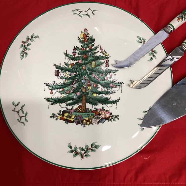 Spode Cheese/Cake Plate with Cheese Knives