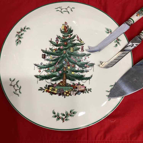 Spode Cheese/Cake Plate with Cheese Knives