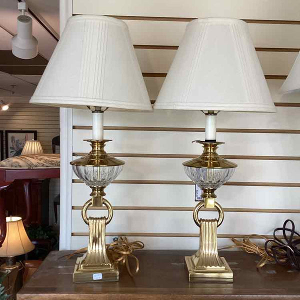 Pair Of Brass And Glass Lamps