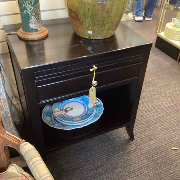 Arhaus Black End Table w/Drawer & Slide Out Shelf
