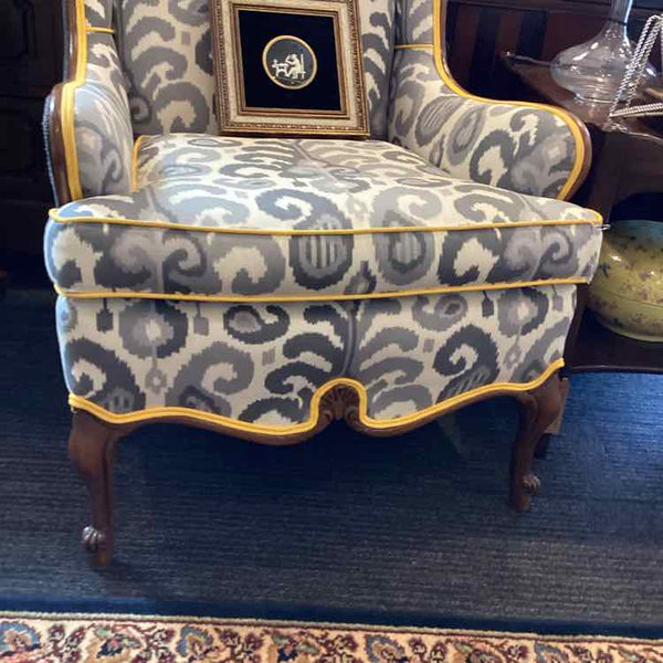 Ikat With Yellow Welt Wing Chair