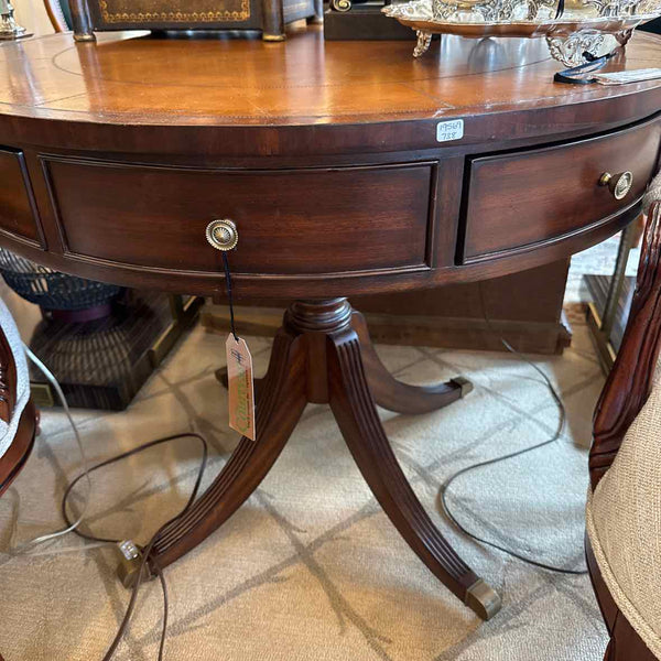 Ethan Allen Round Mahogany Leathertop Table