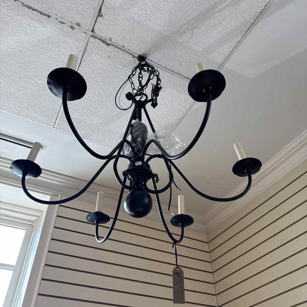 Six Light Black Metal Chandelier