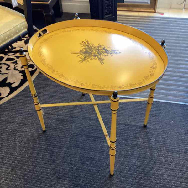 Vintage Oval Yellow Tole Metal Table