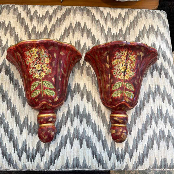 Pr. Red Ceramic Wall Pockets