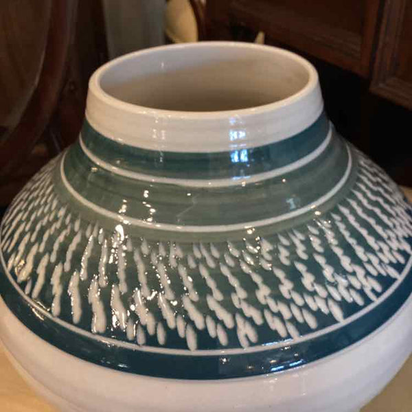 White Ceramic w/Blue Glaze Vase