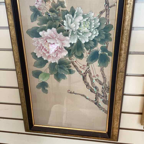 Framed Floral Painting on Silk