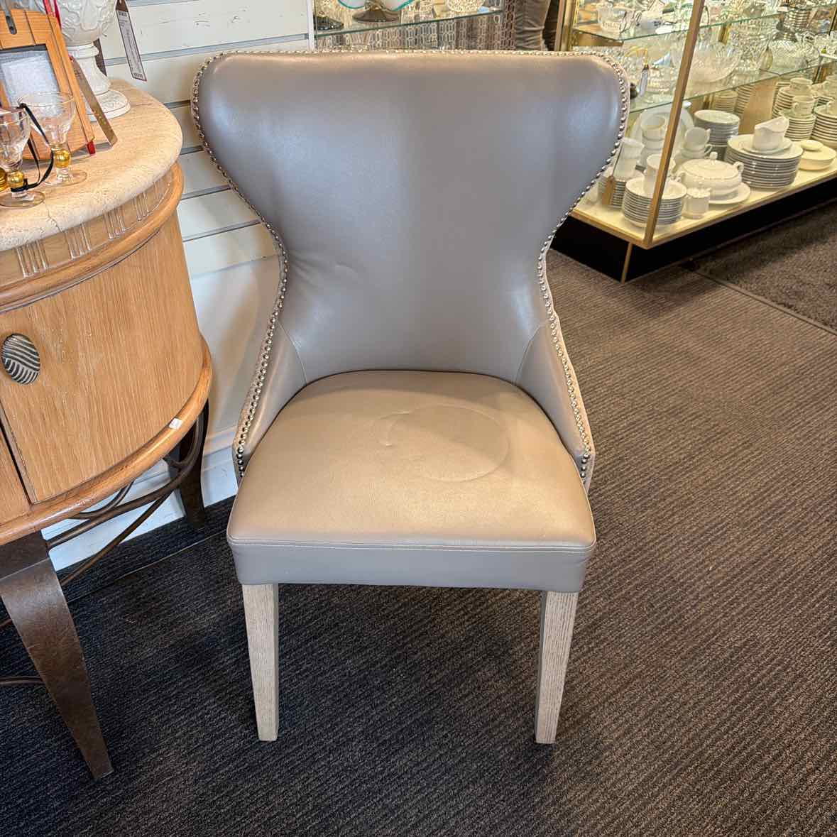 Gray Vinyl Side Chair w/Nail Head Trim