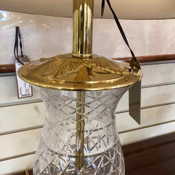 Pair of Cut Glass Lamps with Cream Shades