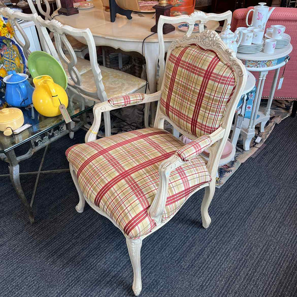 Red, Cream Green Plaid Arm Chair