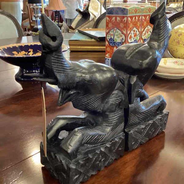 Wood Carved Elephant Bookends