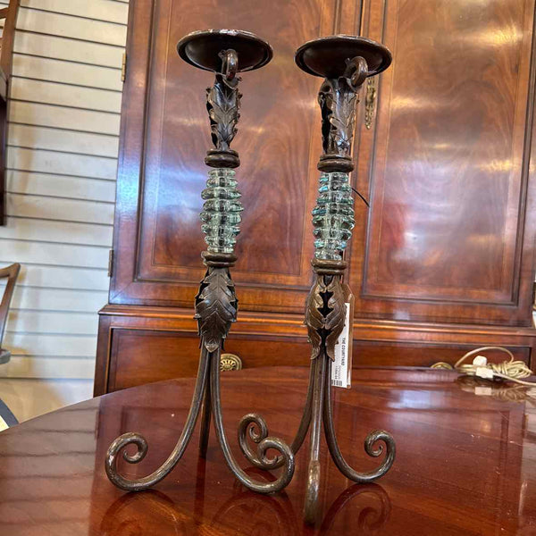 Pair Of Metal And Glass Candleholders