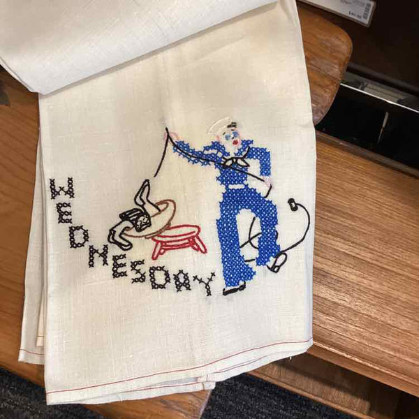 1940's Dish Towels with Days of the Week - Cross Stitch