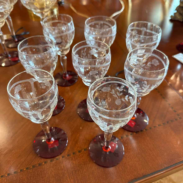 8 Etched Floral Apertif Glasses