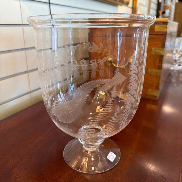 Fern Leaves Etched Glass Hurricane