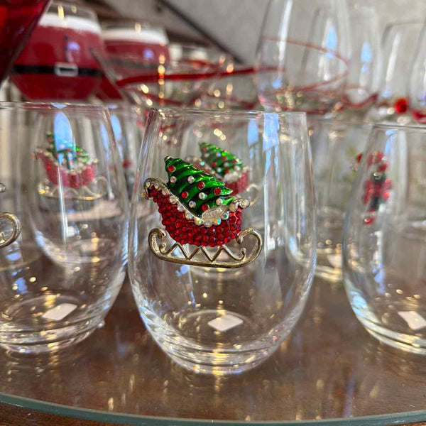 6 Stemless Embelished Wine Glasses
