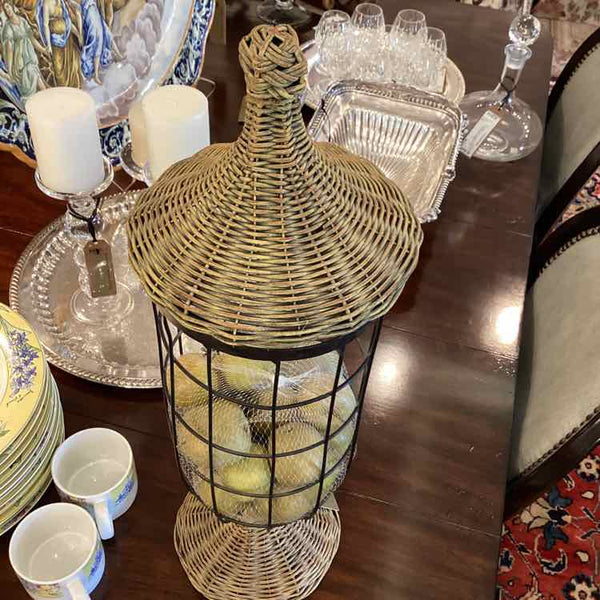 Metal And Wicker Urn With Apples