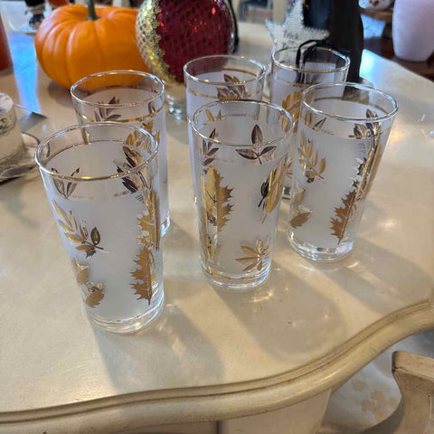 Six MCM Gold Leaf Glasses