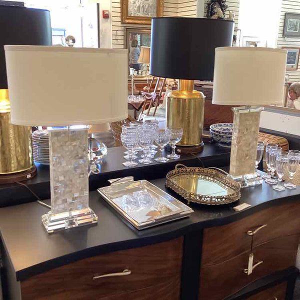 Pair Of Mother Of Pearl Column Lamps