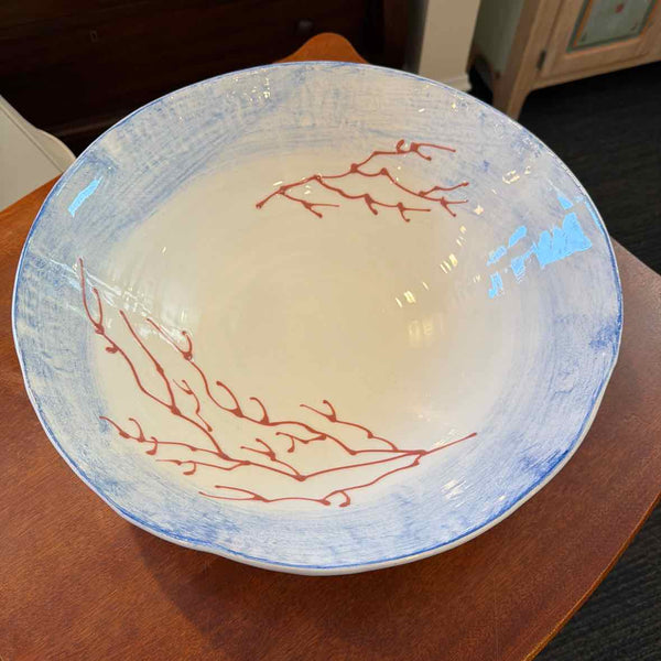 Ceramic Italian Bowl w/Lt. Blue Washed Rim