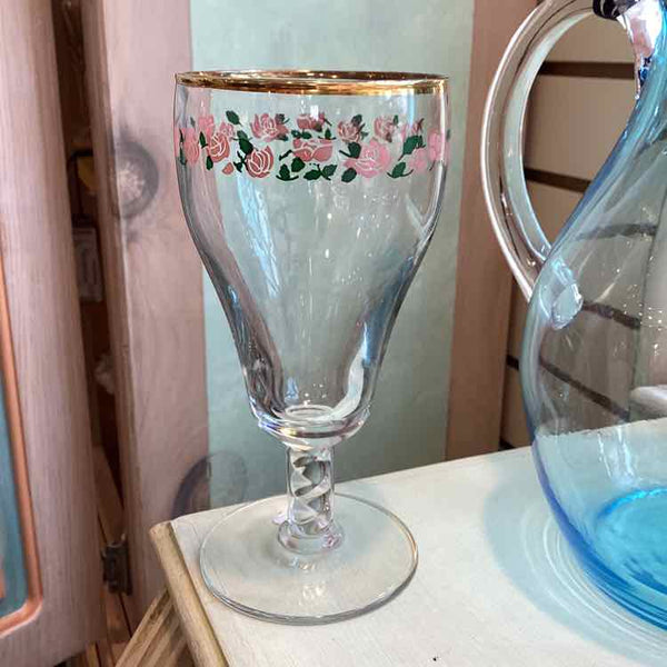 8 Vintage Twisted Rose Flute Goblets