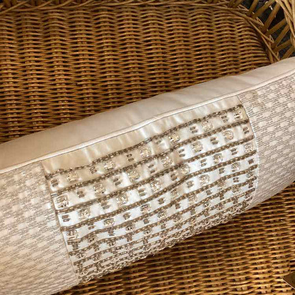 White Pillow with Gray & White Beading