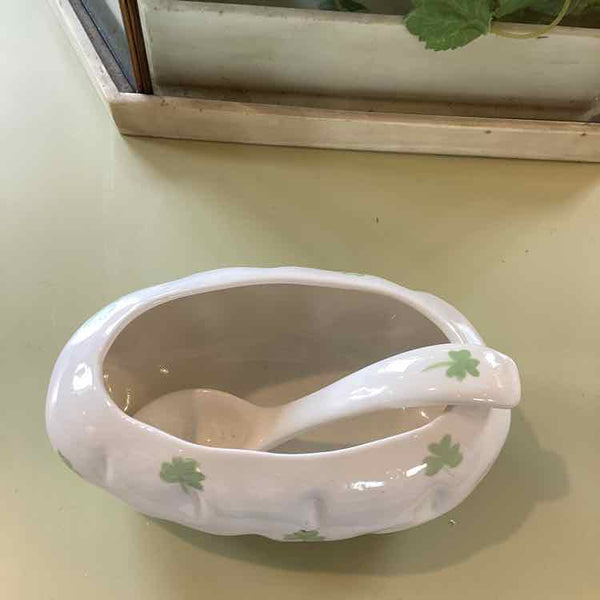 Shamrock Sauce Dish with Spoon