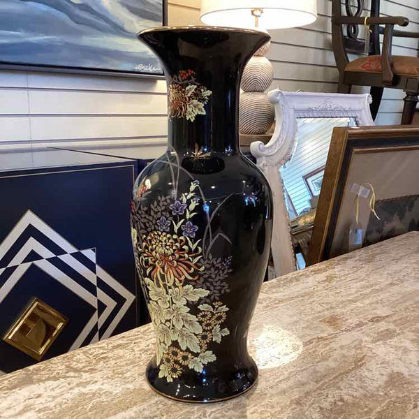 Black Ceramic Asian Vase